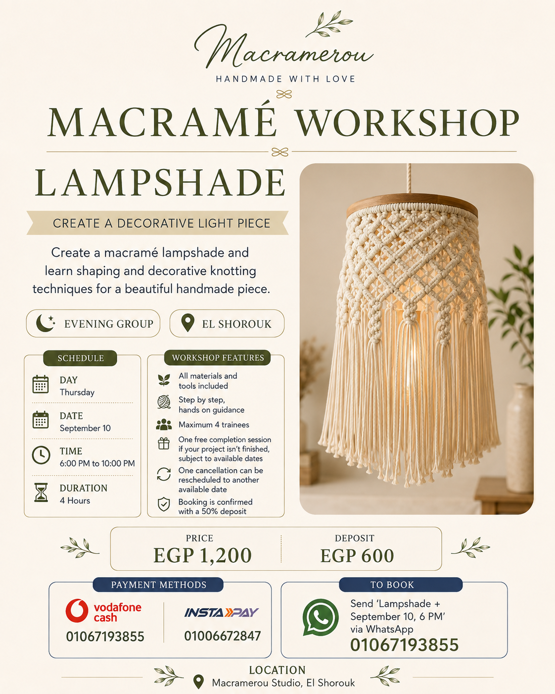 Macramé Lampshade Workshop, Evening Group, El Shorouk