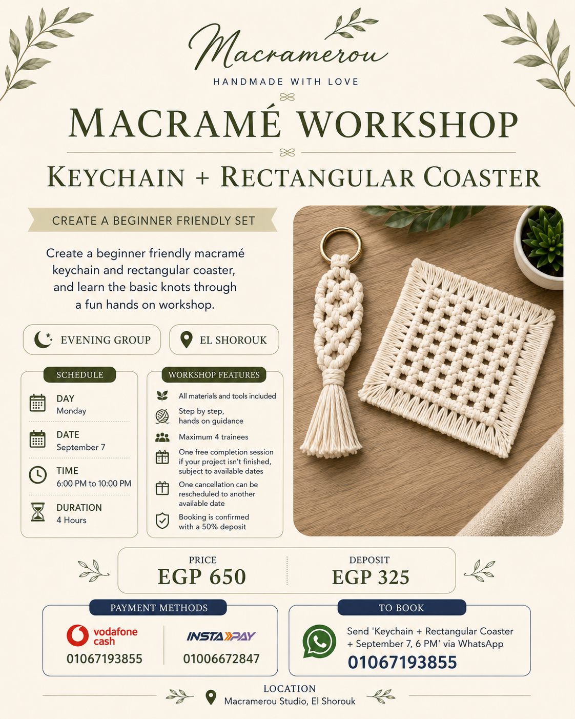 Keychain + Rectangular Coaster Workshop, Evening Group, El Shorouk