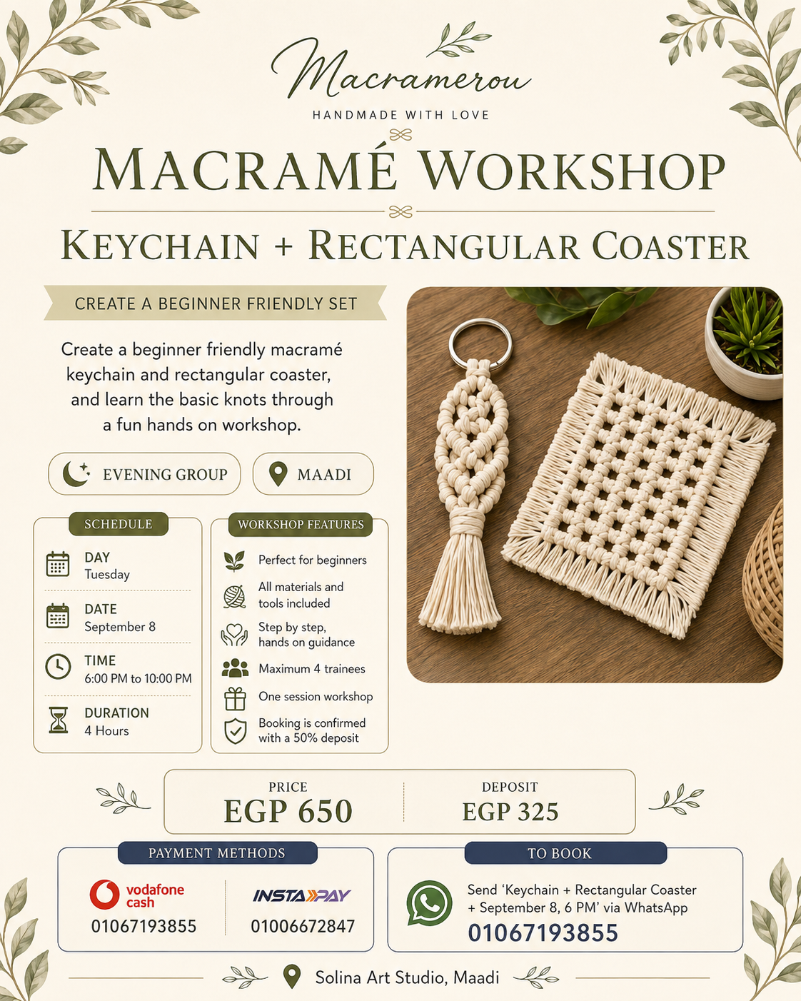 Keychain + Rectangular Coaster Workshop | Maadi