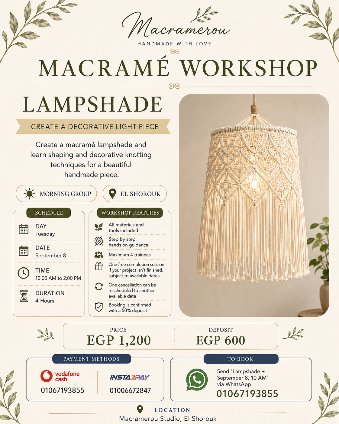 Macramé Lampshade Workshop, Morning Group, El Shorouk