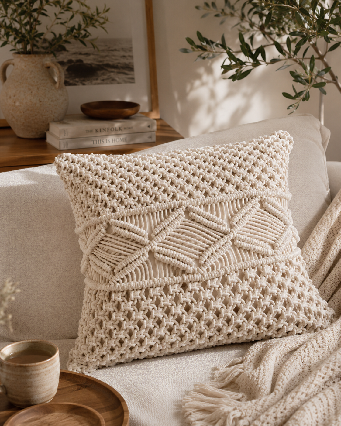 Diamond Classic Macramé Cushion