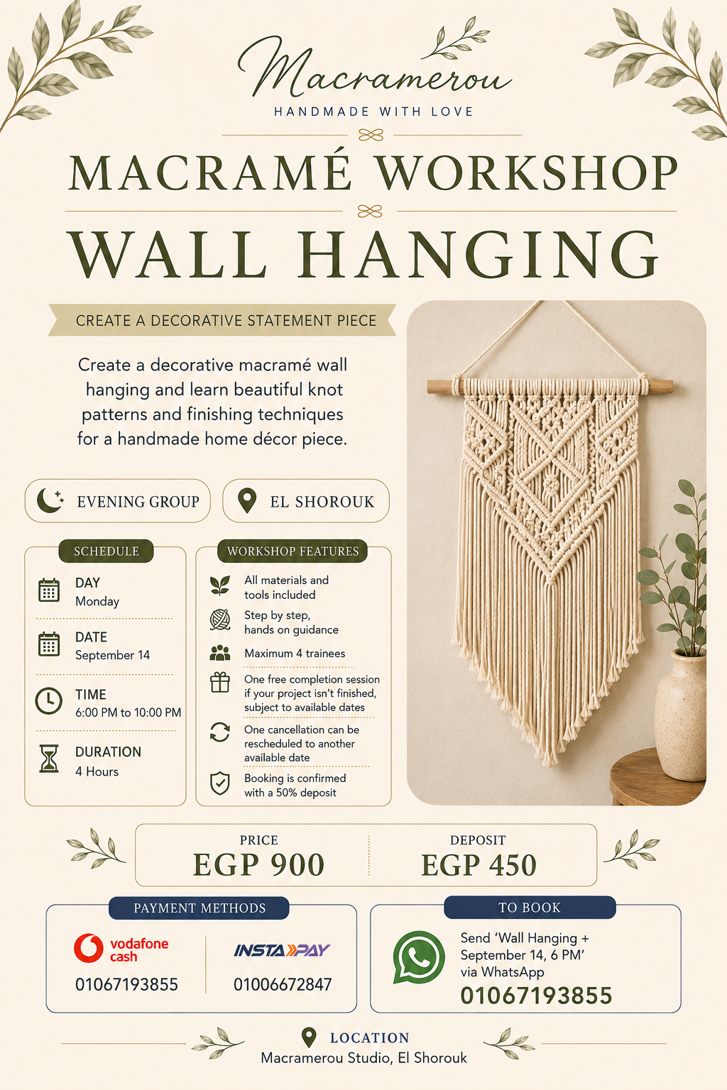 Wall Hanging Workshop, Evening Group, El Shorouk