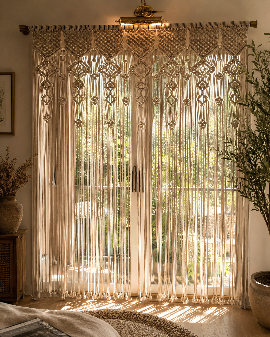 Handcrafted macramé curtain