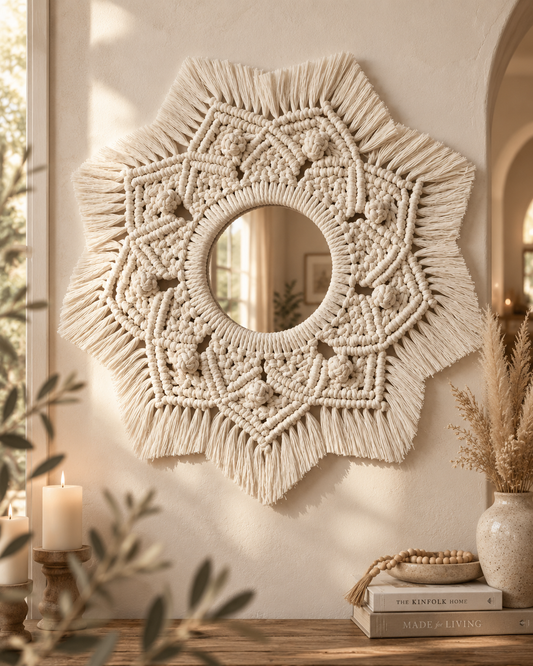 Handmade Floral Macramé Mirror