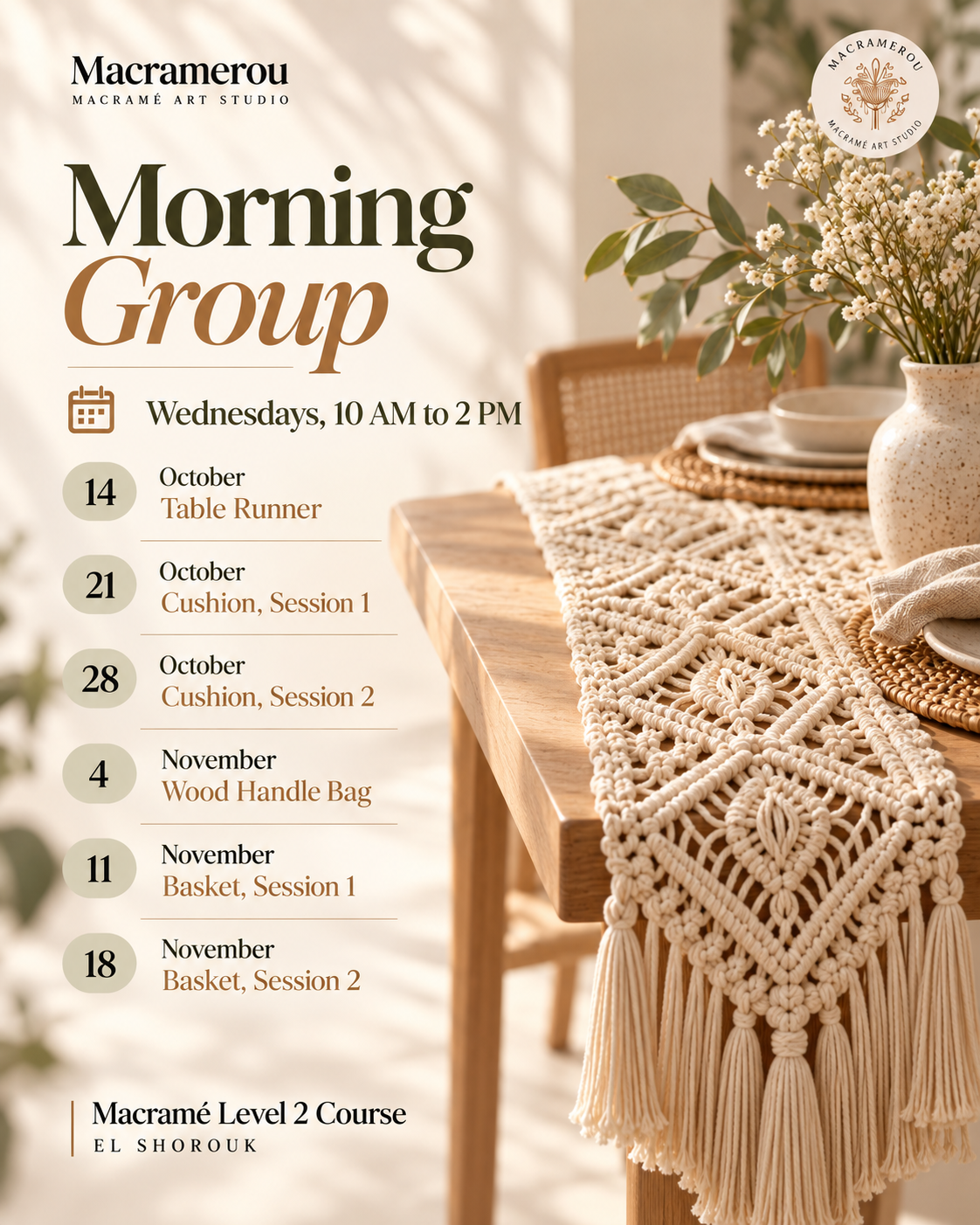 Macramé Level 2 Course, El Shorouk - MORNING GROUP