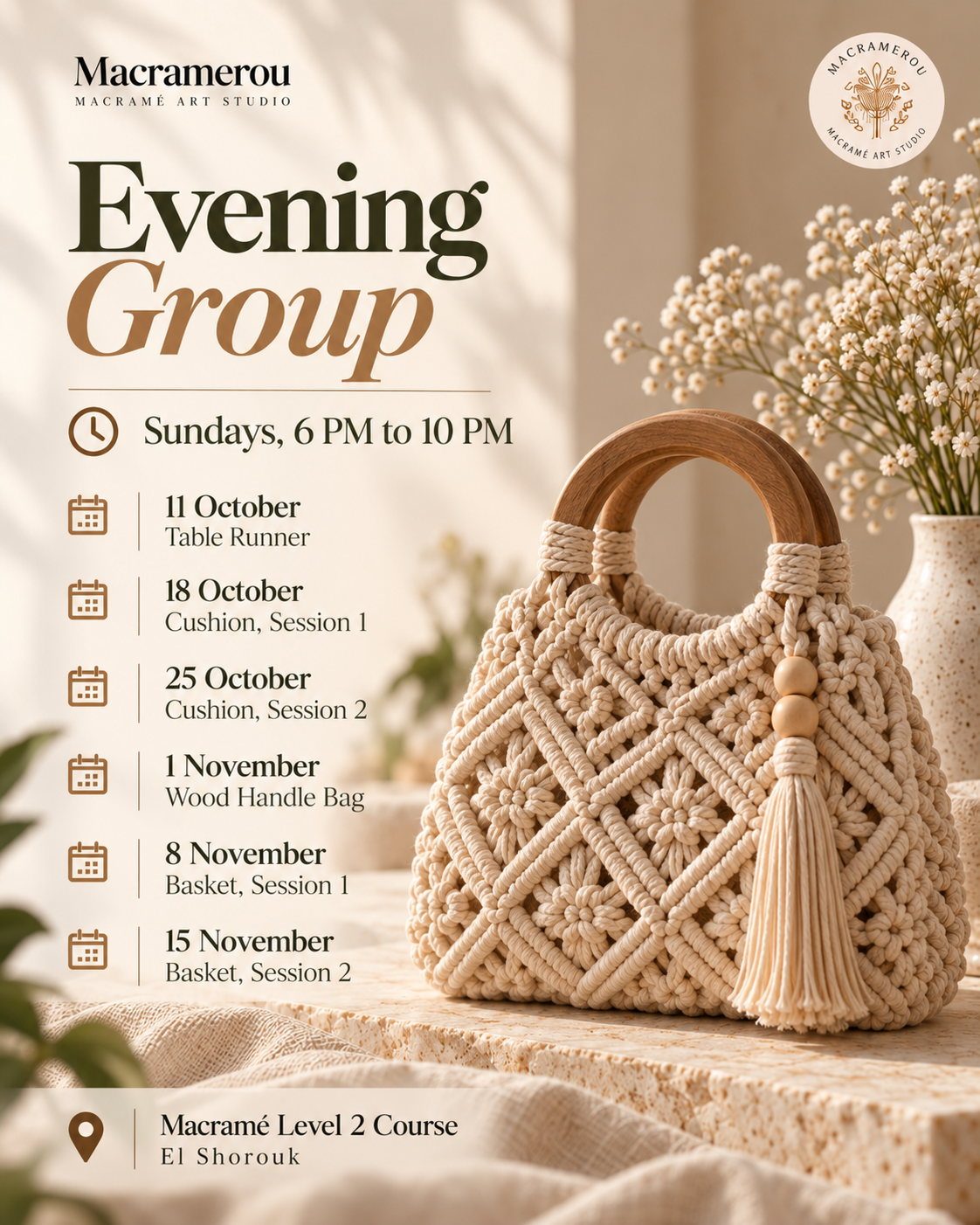 Macramé Level 2 Course, El Shorouk - EVENING GROUP