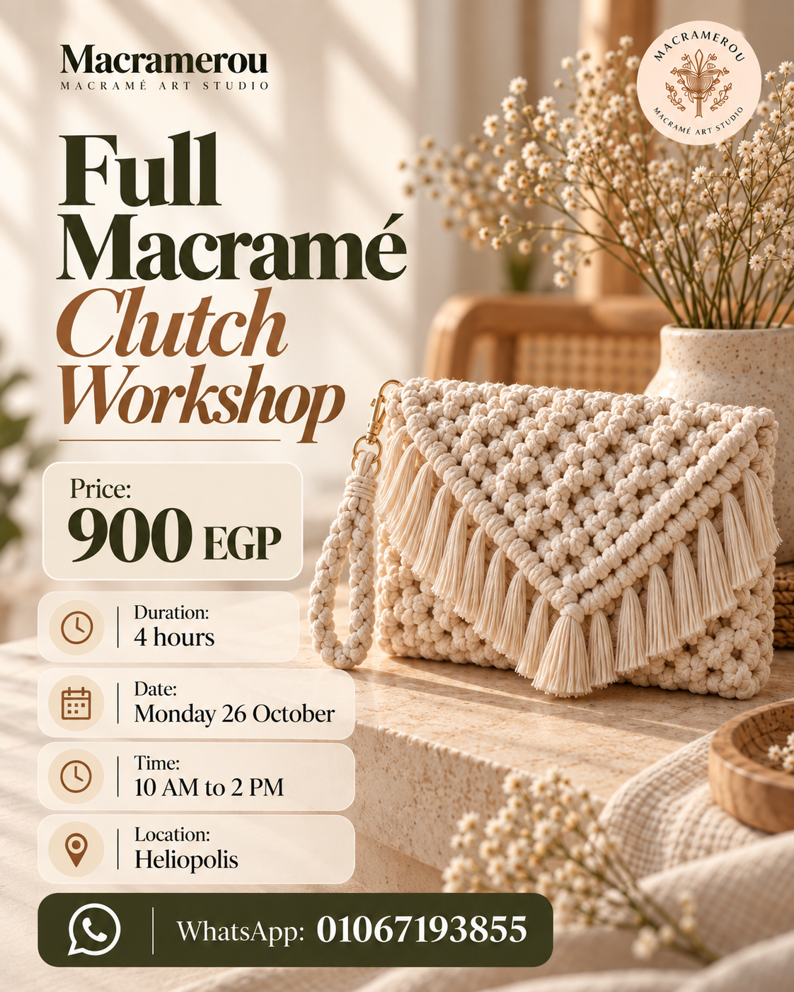 Full Macramé Clutch Workshop, Heliopolis