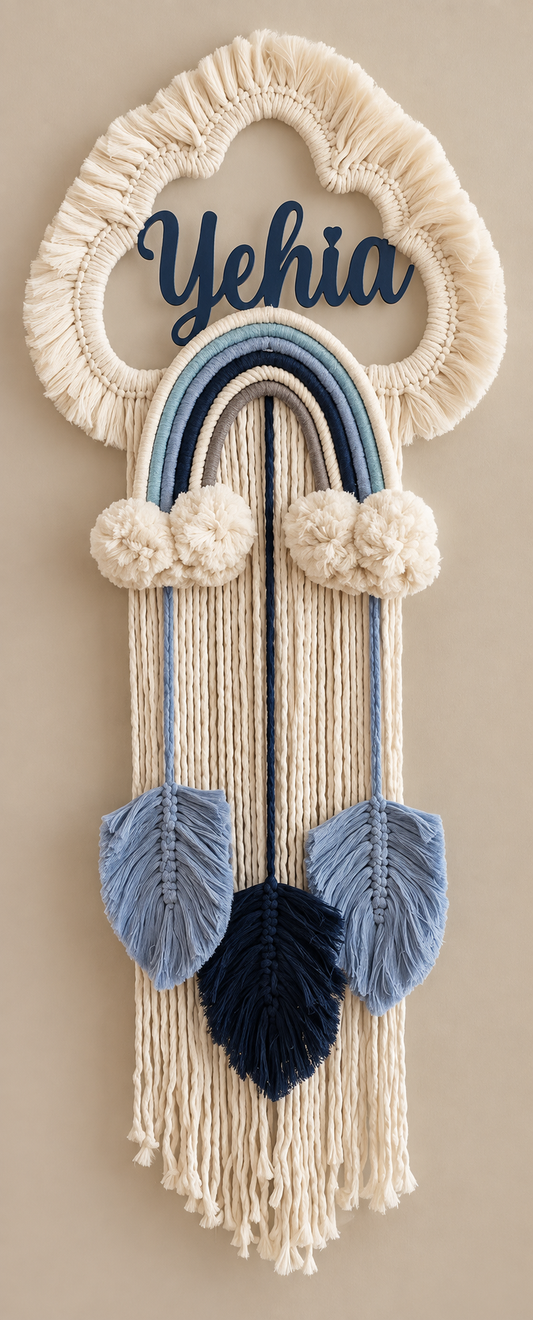 Personalized Blue Rainbow Cloud Wall Hanging