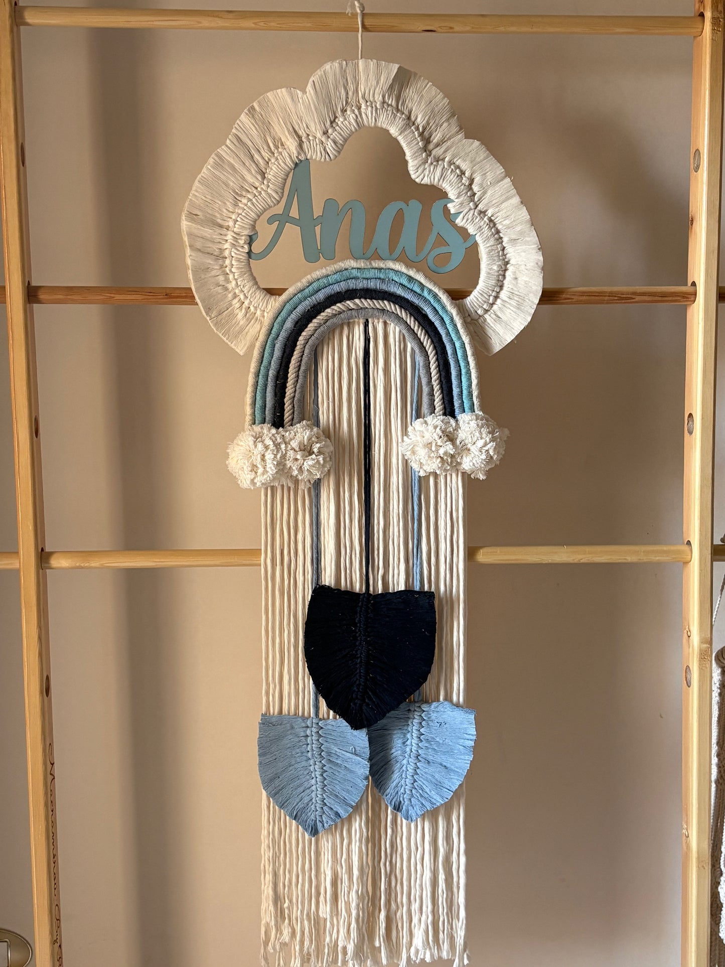 Personalized Blue Rainbow Cloud Wall Hanging