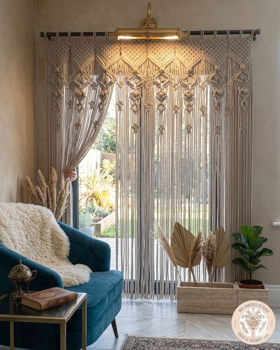 Handcrafted macramé curtain