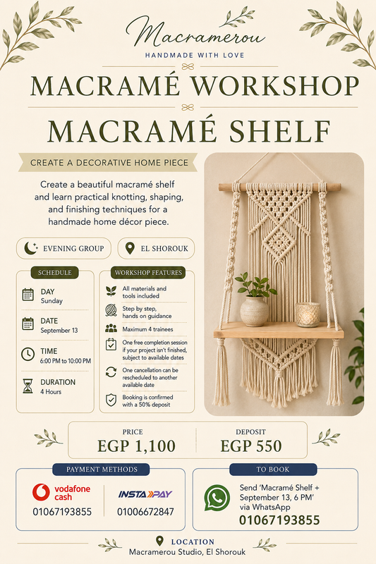 Macramé Shelf Workshop, Evening Group, El Shorouk
